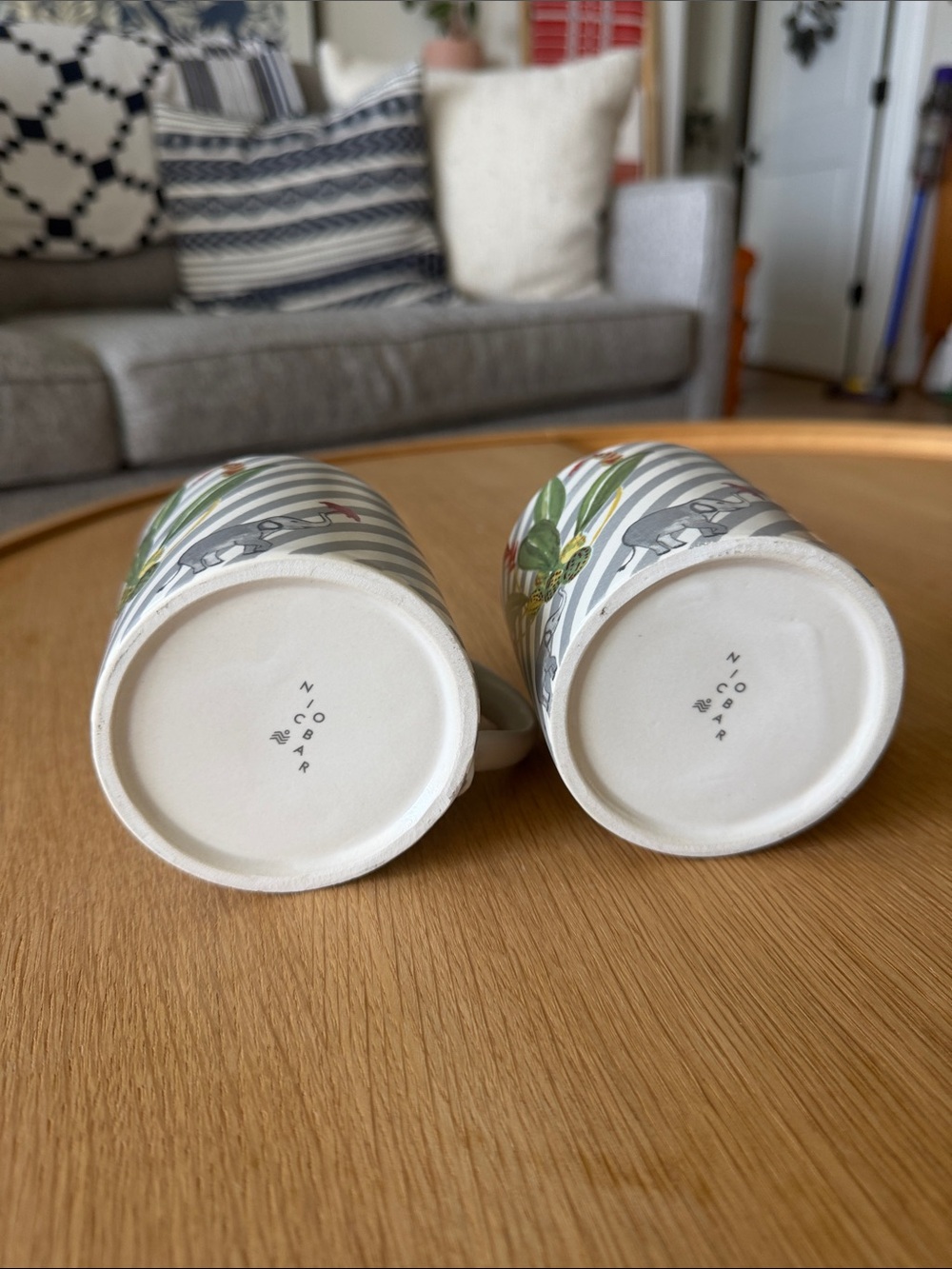 Grey Striped Elephant & Botanical Ceramic Mug - Set of 2 - Picture 2 of 6